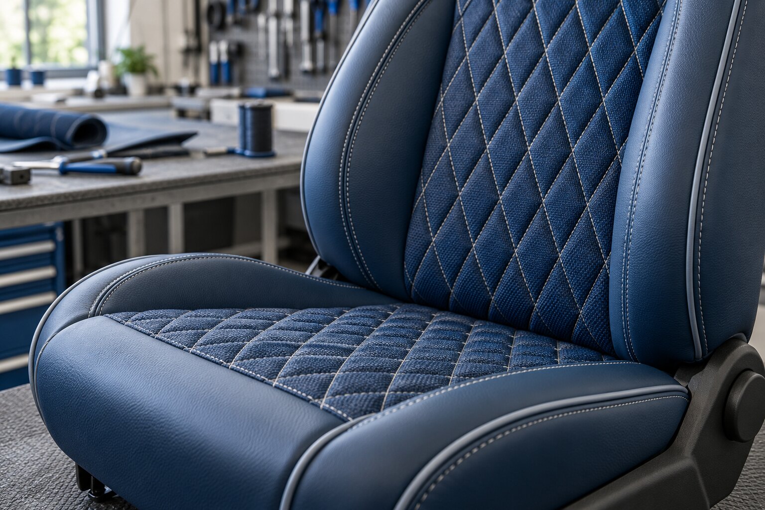 Close-up of diamond stitching on a vehicle seat