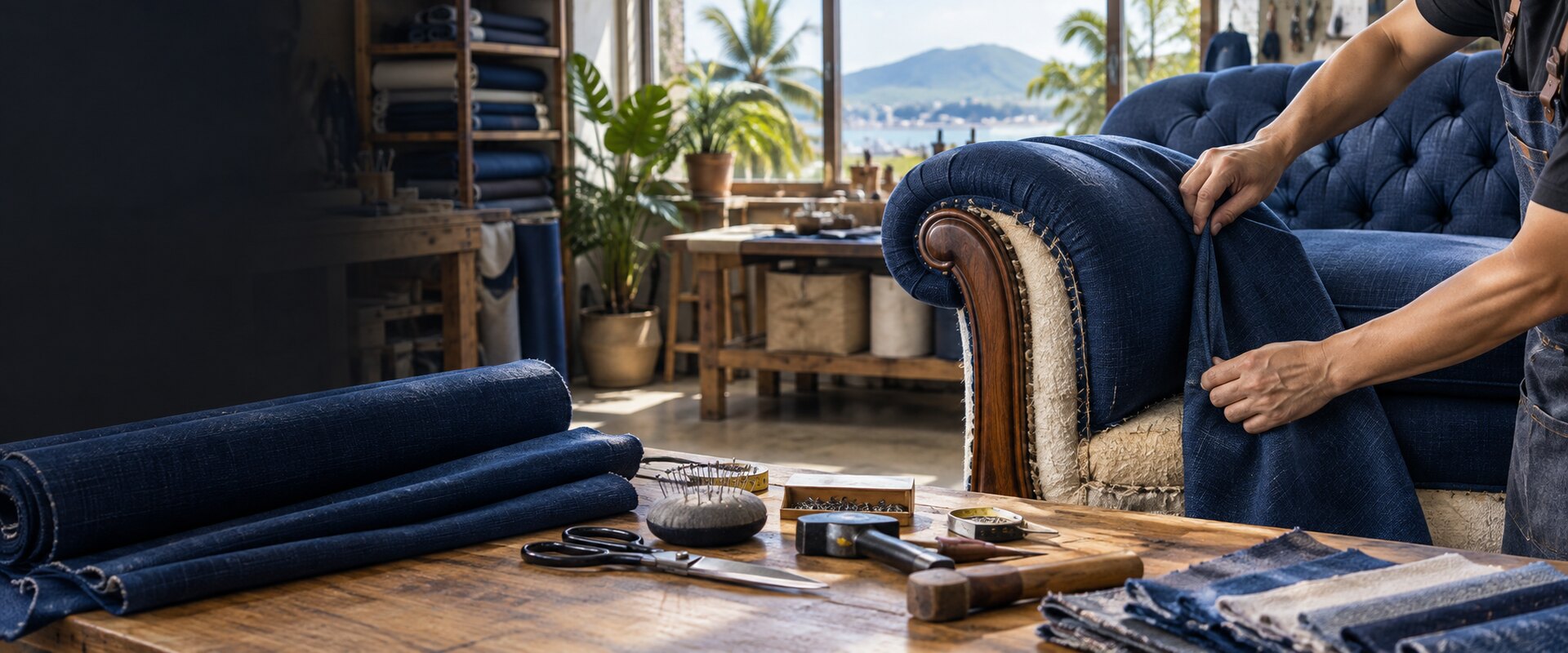 Upholstery workshop and sofa